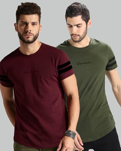 Noble Monk Men Regular Fit T-Shirt | Round Neck | Half Sleeve | Self Design | Casual T Shirt For Men
