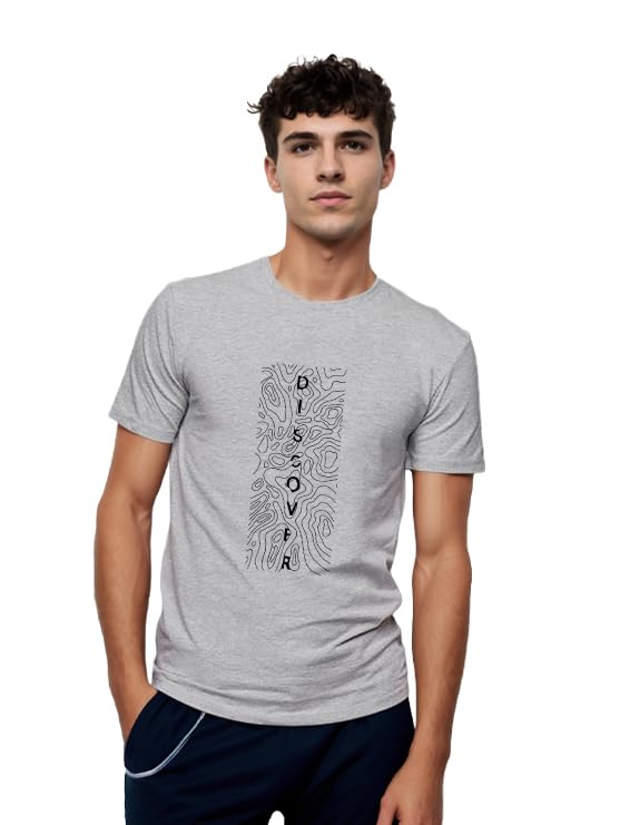 Nobero MenS Graphic Print Regular Fit T-Shirt (1M-Twts-C0628_Grey Melange