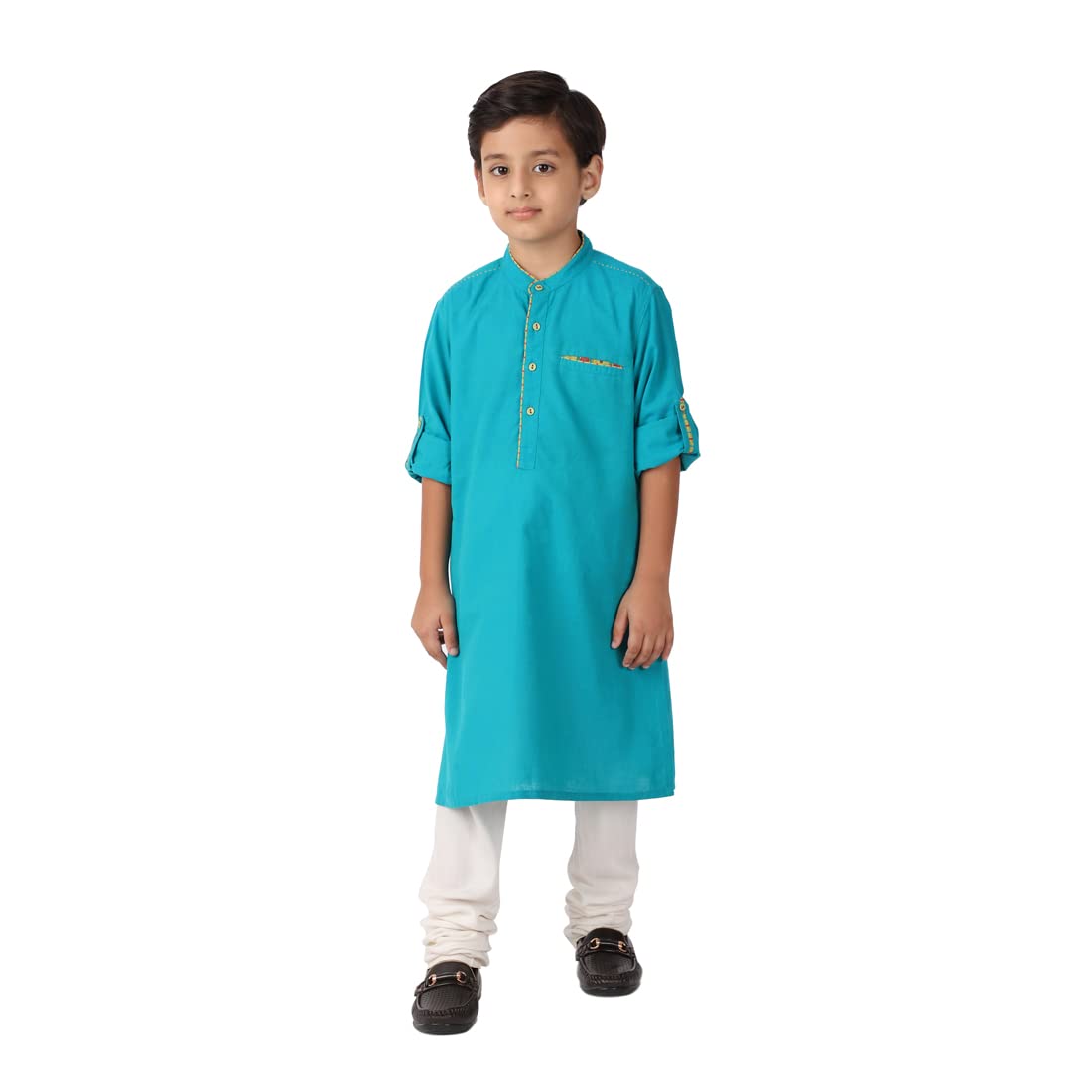 Fabindia Kids Chinese Collar Long Kurta Cotton_4-6Y Blue