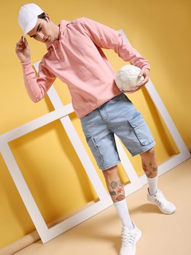 The Indian Garage Co Men G-505-Cargo Shorts Solid Mid-Rise Denim Cargo Shorts