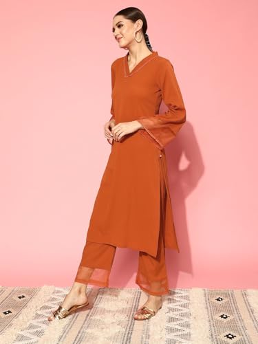 Varanga WomenS Silk Crepe Kurta Set (Frl_Vset21103_Rust