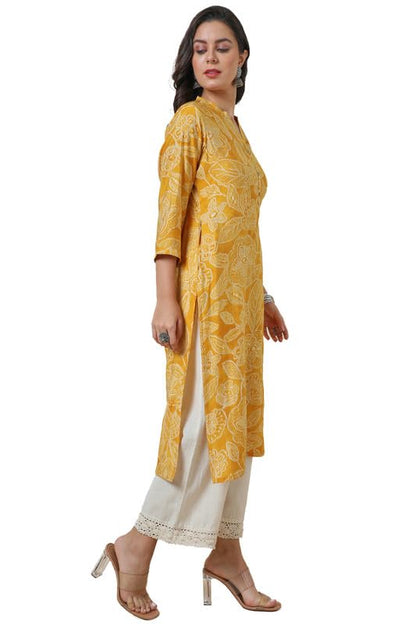 Soch Womens Yellow Viscose Blend Botanical Print Kurta