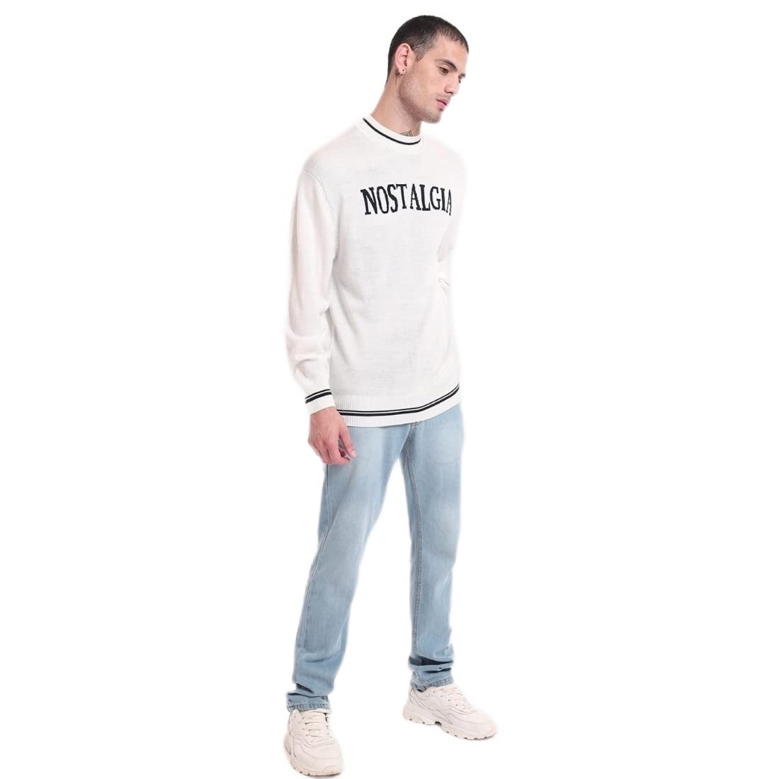 Bewakoof Mens Typography Oversized Fit Full Sleeve Round Neck Acrylic Sweater
