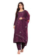 Varanga Women Purple Hand Embroidered French Knot Kurta With Tonal Bottom And Embroidered Dupatta.
