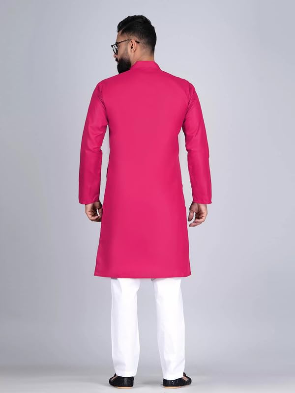 Pinkmint Kurta For Men Cotton Mandarin Collar Long Sleeve Soild Traditional Kurta