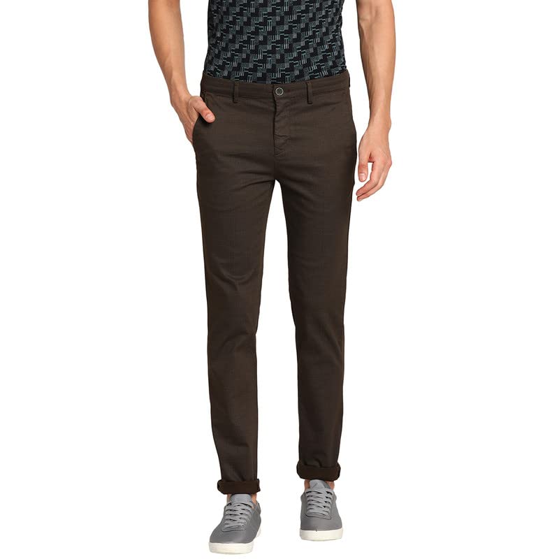 Turtle Men Cotton Brown Solid Narrow Fit Trousers