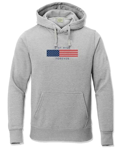 ADRO Hoodies for Men, Printed Regular Fit Cotton Hoodie Sweatshirt, H24-FLAG-GR-Large Grey