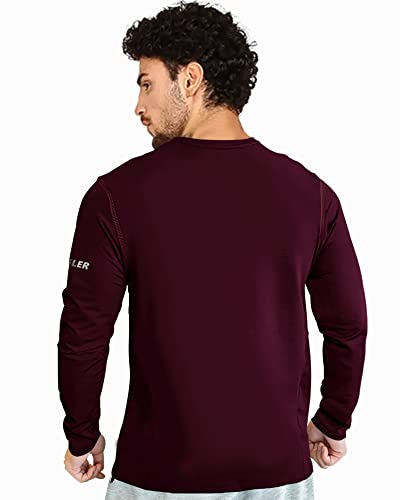 EYEBOGLER Mens Dry Fit Round Neck Full Sleeve Casual Tshirt Wine Melange