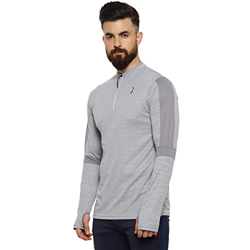 Campus Sutra Mens Solid Grey Dri-Fit Full Sleeve Activewear T-Shirt Regular Fit for Casual Wear | Modern Clothing T-Shirt Craft