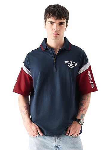 The Souled Store Captain America: Super Soldier Mens Oversized Fit Graphic Printed Half Sleeve Cotton Multicolored Oversized Pol