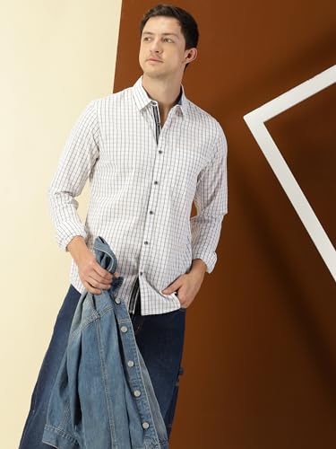 Thomas Scott Mens 100% Cotton Slim Fit Full Sleeves Spread Collar Solid Casual Shirt Green