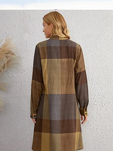 Greciilooks Western Dress For Women| Color Block Tunic Dress| Shirt Collar Half Button Western Dress| Long Slleve Dress| Best Gi