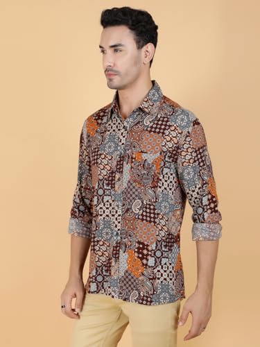 Kotty Mens Printed Rayan Full Sleeves Shirts(Multicolor,S)