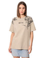 The Souled Store Hell Yes Women and Girls Short Sleeve Round Cotton Oversized T-Shirts Beige