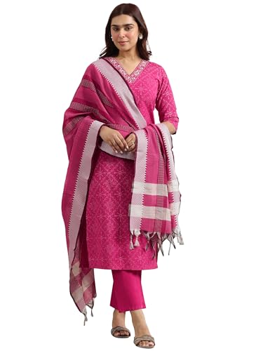 Libas WomenS Cotton Blend Kurta Set (400386_Pink