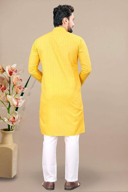 Fashion Gallery MenS Stylish Lurex Stripe Straight Knee Length Kurta -| Mens Kurta| Ethnic Wear | Lurex Fabric Kurta For Men (M
