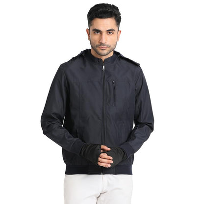 Turtle Men Cotton Stretch Navy Blue Plain Regular Fit Full Sleeve Casual Windcheater