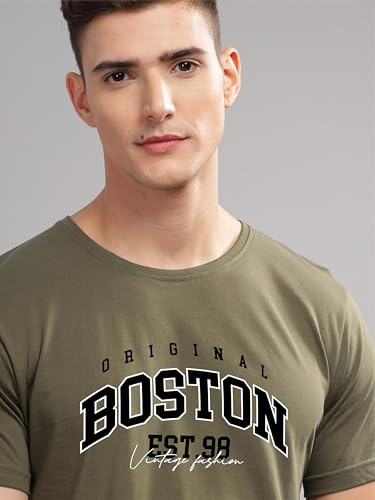 ADRO Mens Printed T Shirt - Premium Cotton Graphic Printed Tshirt - Olive T-Shirt - RN24-BOST-OL