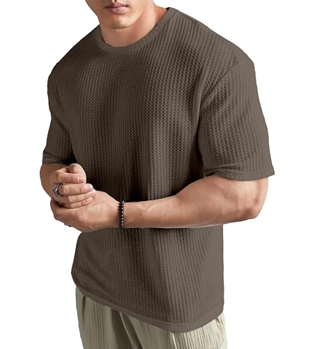 Shodox Mens Solid Dotted Unique Design Oversized Tshirt For Men - Round Neck Loose Fit Drop Shoulder Mens T-Shirt Coffee Brown