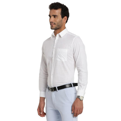 Turtle Men 100% Cotton White Plain Slim Fit Full Sleeve Formal Shirt