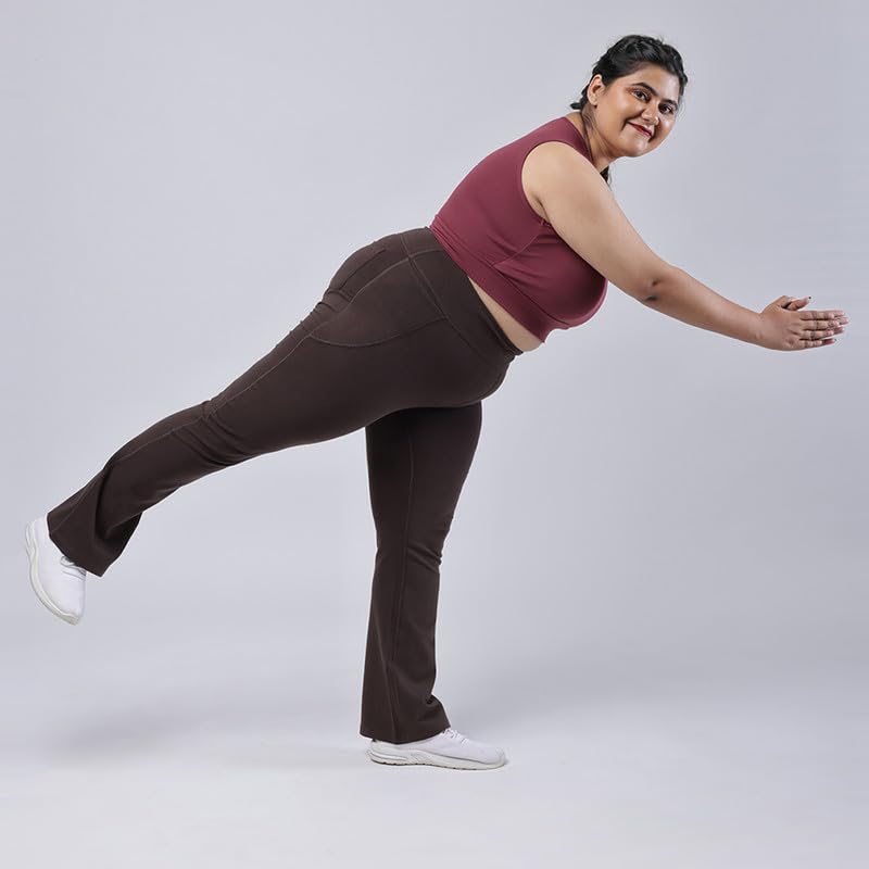 BlissClub AM:PM Cotton Flare Pants for Women Above 55 ft Tall | Wide Waistband, 4 Pockets | Bell Bottom Pants and high Waist Tr
