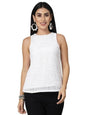 Style Quotient Women Smart Casual White Sleeveless Lace Top