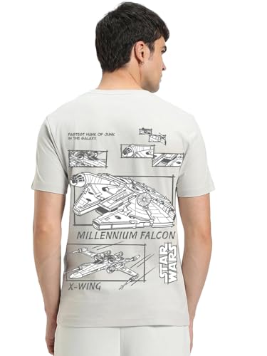 Bewakoof Official Star Wars Merchandise MenS Graphic Print Regular Fit Half Sleeve Round Neck Cotton T-Shirt_677417_Grey_L