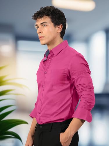 Pinkmint Mens Regular Fit Soft Cotton Blend Casual Combo Shirt with Pocket Design & Spread Collar Full Sleeves Formal Shirt Pin