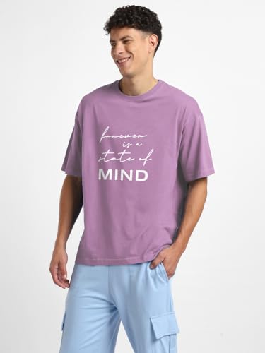 Nobero MenS Oversized Fit T-Shirt (1M-Twrt-C0774-Mu_Mauve