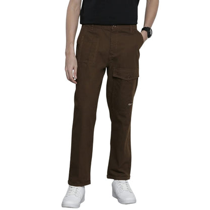 The Indian Garage Co Men Relaxed Fit Solid Mid-Rise Trousers Coffee