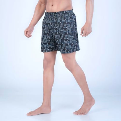 Rupa Colors PLAYSURE Collection Satin Boxers for Men, Abstract Printed, 100% Super Combed Cotton, Zip-Free, Ultrasoft Black
