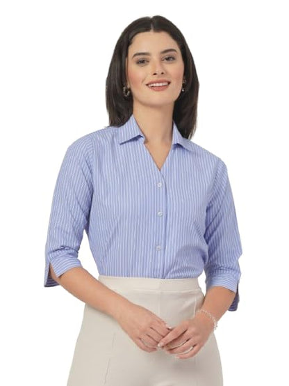 Style Quotient Women Stripe Blue and White Polycotton Formal Shirt