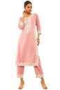 Soch Womens Onion Pink Rayon Slub Embroidered Kurta Set With Sequins