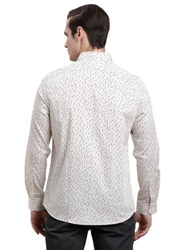 Turtle Men Grey Printed Full Sleeve Slim Fit 100% Cotton Formal Shirt