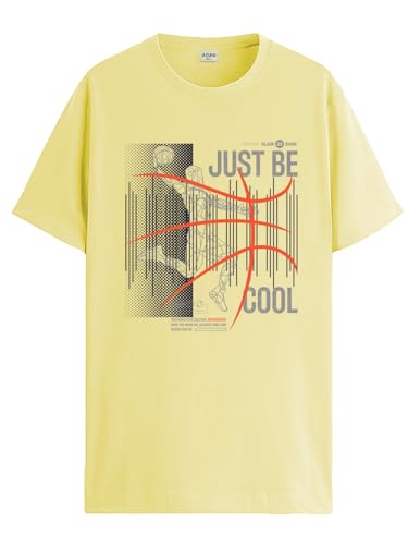 ADRO Men's Graphic Printed 100% Cotton T-Shirt - Regular Fit, Printed T-Shirts for Men (RN24-BCL-LY_Light Yellow_XL)