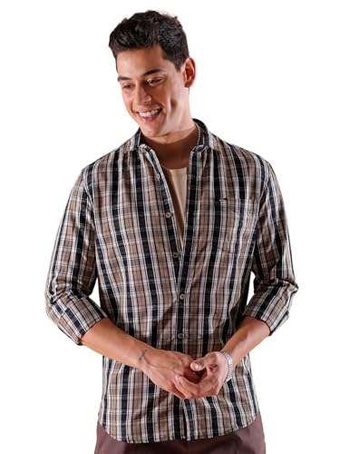 The Indian Garage Co Men Black Slim Fit Checkered Casual Shirt