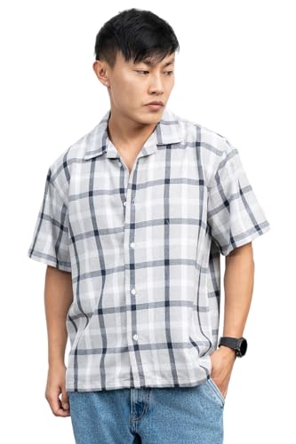 Hubberholme Men Cotton Short Sleeves Oversized Checked Shirt 7