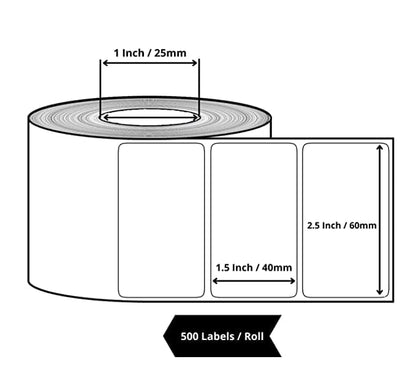 True-Ally 60X40 Direct Thermal Barcode Label Sticker - 2.5 X 1.5 Inches - 60Mm X 40Mm - 500 Labels Per Roll - White Self Adhesiv