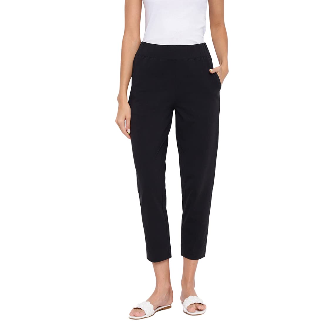 Fabindia Women Cotton Ankle Length Casual Pant Black_S