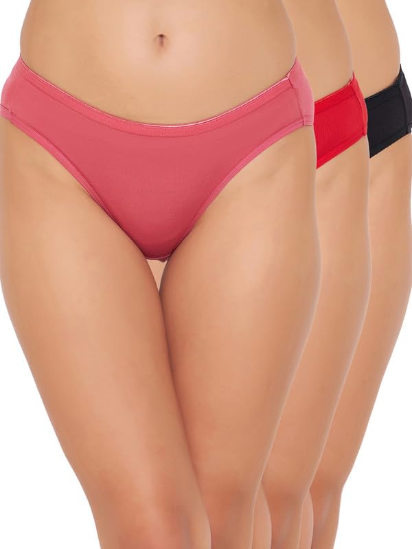 Clovia Pack of 3 Modal Low Waist Outer Elastic Bikini Panty (PNC531610_Multicolor_XL)