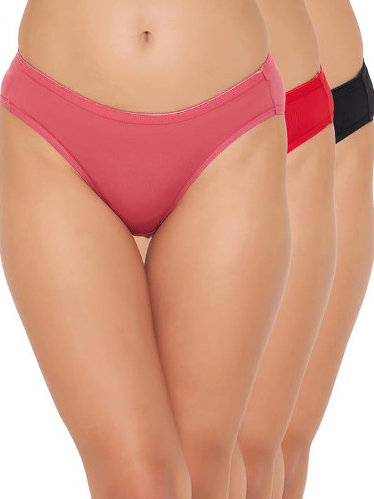 Clovia Pack of 3 Modal Low Waist Outer Elastic Bikini Panty (PNC531610_Multicolor_XL)