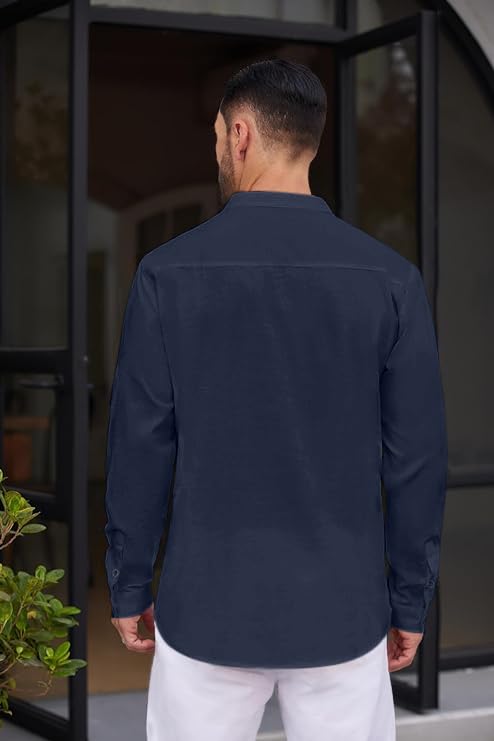 Macsivo MenS Stylish Mandarin Collar Kurta | Casual Ethnic Fusion Shirt For Daily, Party & Travel | Full Sleeves | Cotton Polye