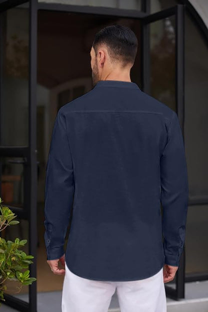 Macsivo MenS Stylish Mandarin Collar Kurta | Casual Ethnic Fusion Shirt For Daily, Party & Travel | Full Sleeves | Cotton Polye