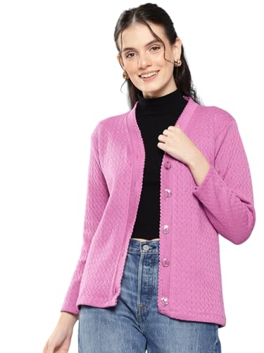 Aarika Womens Winter Wear Pink Colour Solid Woolen Cardigan (S-L)