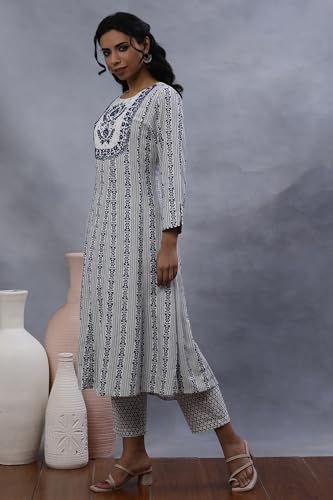 W for Woman W Women Blue Festive Floral Print Rayon Flared Kurta