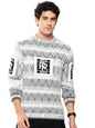 Aarika Mens Winter Wear White-Grey Colour Woolen Abstract Sweater-(S-L)-(St-M-Md-15-White-Grey-S)
