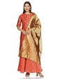 KETCH Polyester Women's Regular Fit Self Design Short Sleeve Kurta With Pant & Dupatta