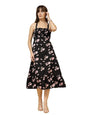 OOMPH! Womens Western & Fusion wear Printed Crepe Dress for Women, Smocked Bodice, Black - md1029