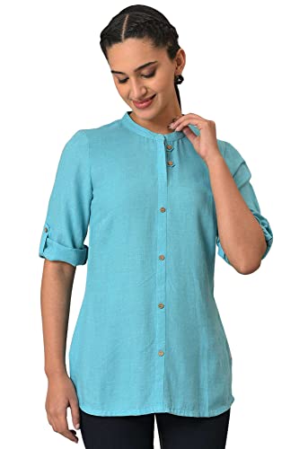 Blue Yarn-Dyed Summer Plus Size Kurti