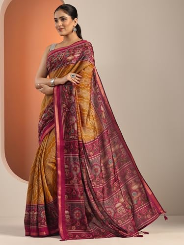 Libas Womens Printed Cotton Blend Saree With Blouse Piece